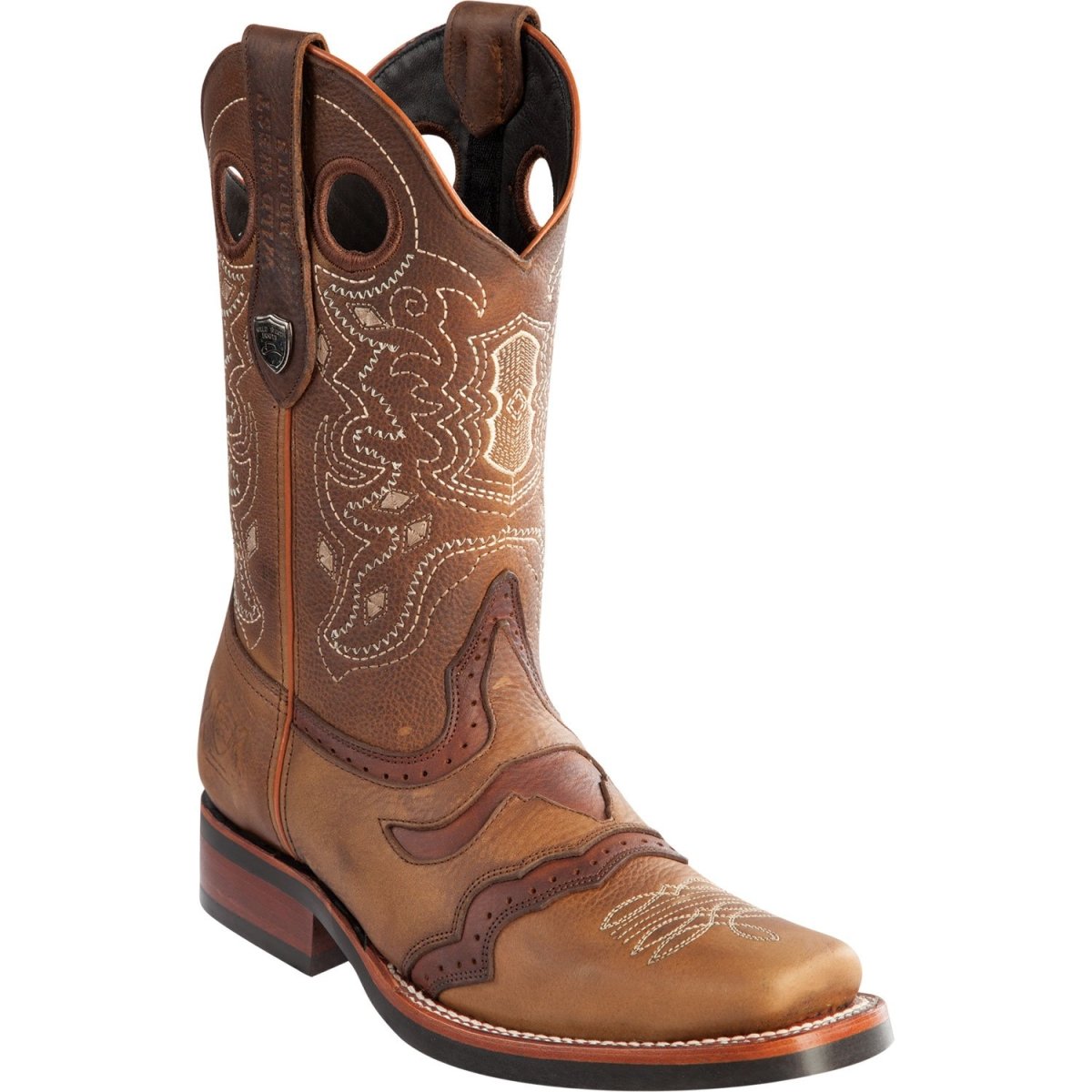 Western Genuine Leather Rodeo Toe Boots Honey Color - Wild West Boots - Side View