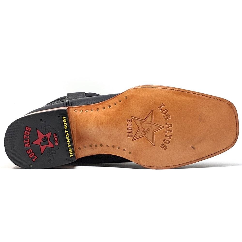 Western Genuine Leather Square Wide Toe Rodeo Boots Black Color – Los Altos Boots – Sole View