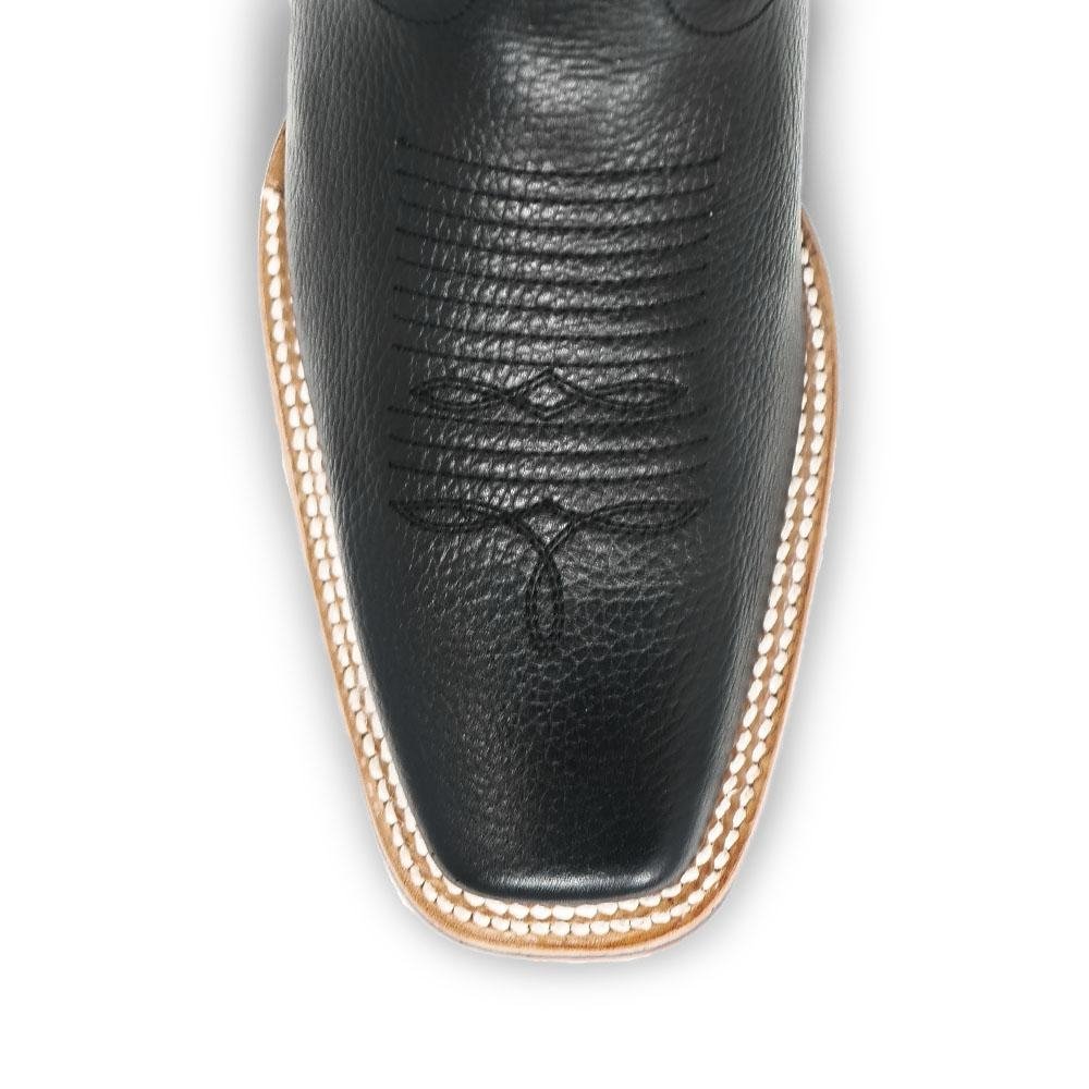 Western Genuine Leather Square Wide Toe Rodeo Boots Black Color – Los Altos Boots – Toe View