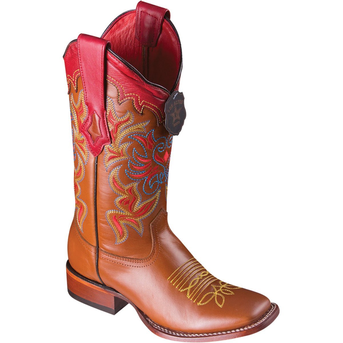 Western genuine Vergel Leather Wide Square Toe Female Boots Honey Color - Los Altos Boots Side View