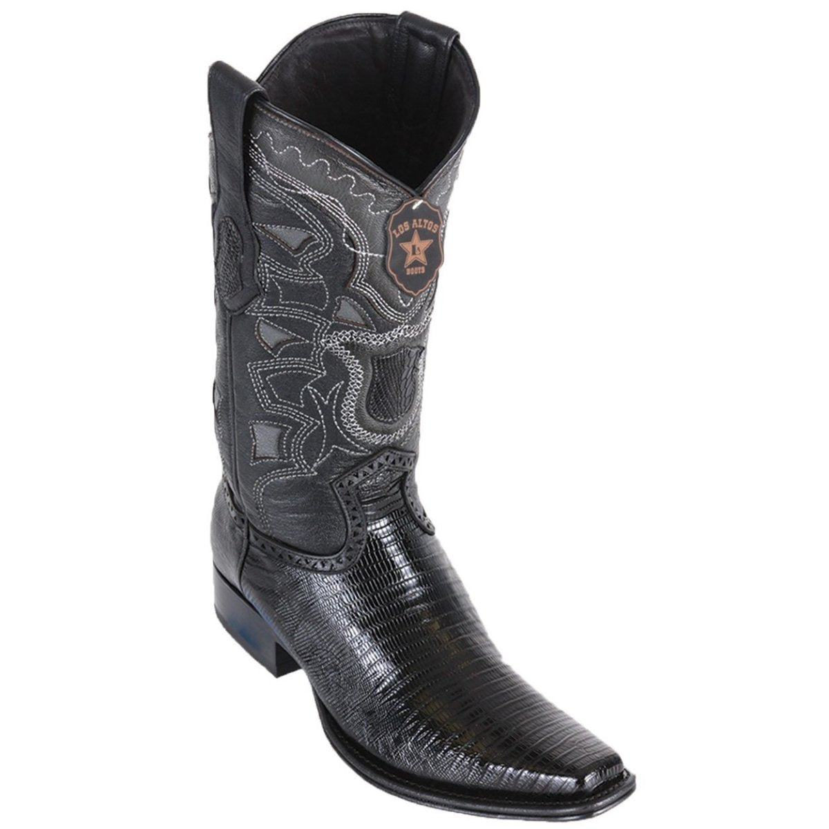 Western Genuine Teju Lizard European Square Toe Boots Black Color - Los Altos Boots Side View