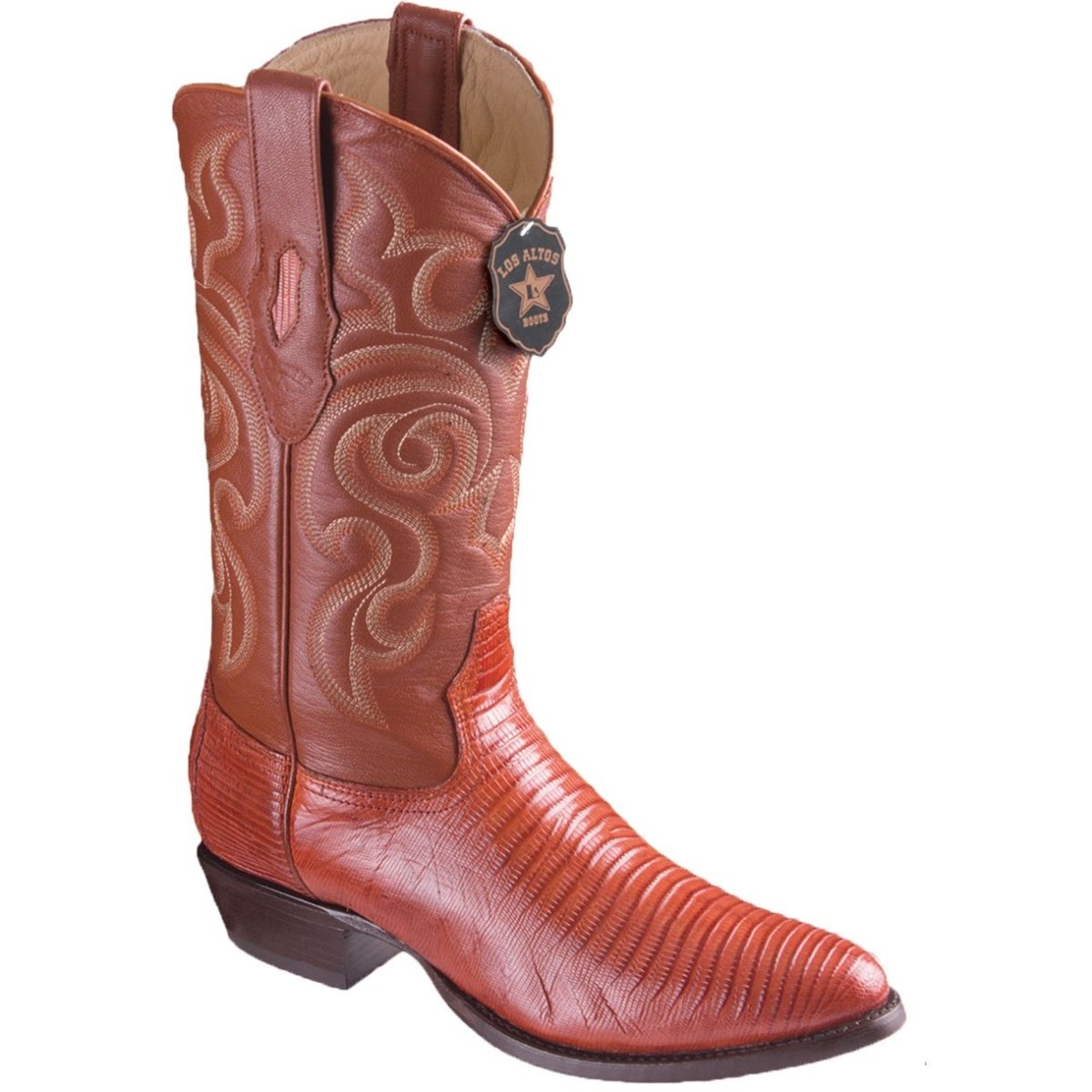 Western Genuine Teju Lizard Boots Round Toe Cognac Color - Los ALtos Boots Side View