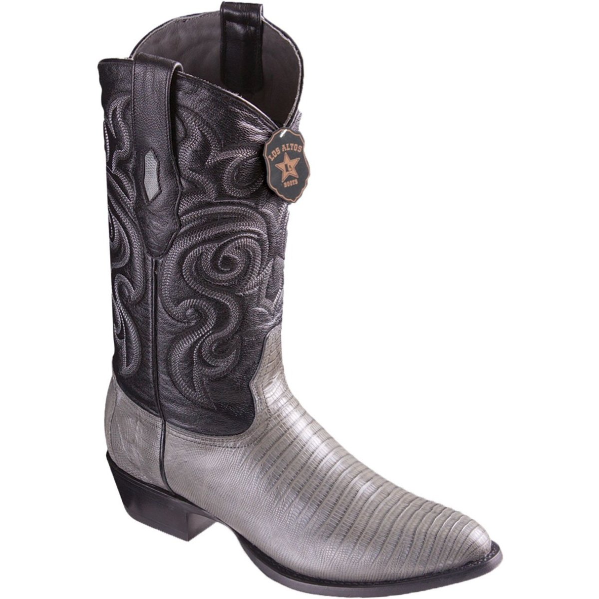 Western Genuine Teju Lizard Boots Round Toe Gray Color - Los ALtos Boots Side View