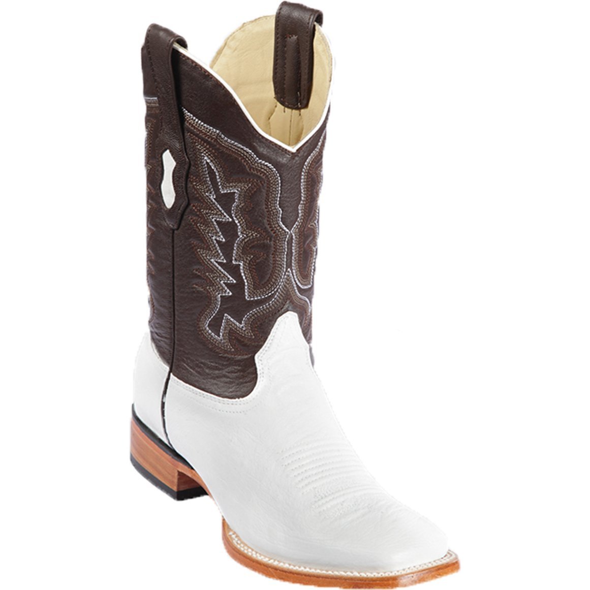 Western Genuine Smooth Ostrich Square Wide Toe Rodeo Boots White Color – Los Altos Boots – Side View