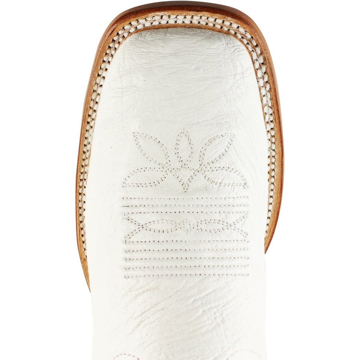 Western Genuine Smooth Ostrich Square Wide Toe Rodeo Boots White Color – Los Altos Boots – Toe View