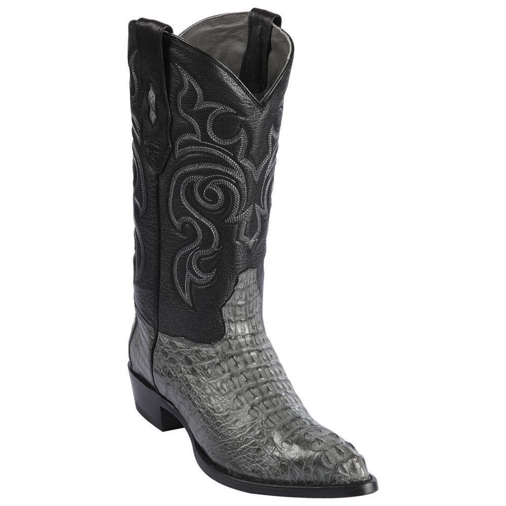 Western Genuine Caiman Hornback Boots J Toe Gray Color - Los Altos Boots side view