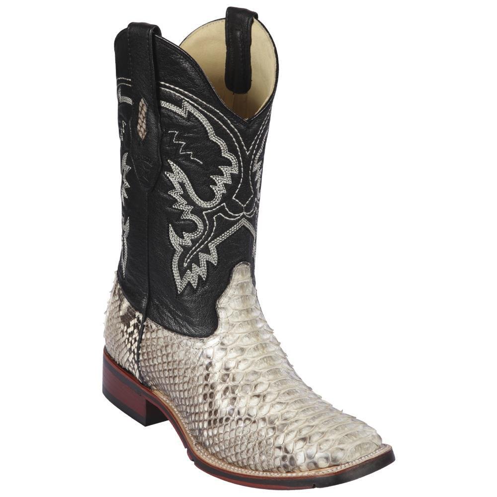 Western Genuine Python Wide Square Toe Boots Natural Color Rubber TPU Sole - Los Altos Boots - Side View
