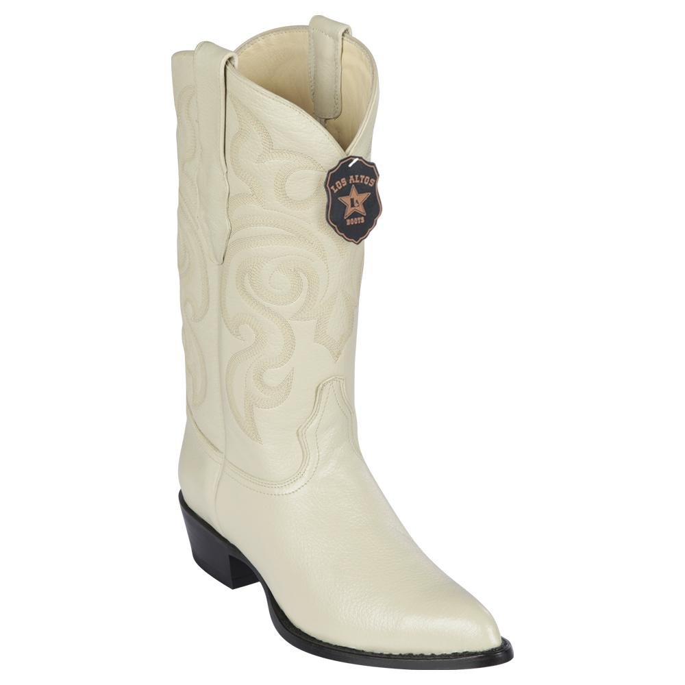 Western Genuine Elk Leather J Toe Boots Winter White Color - Los Altos Boots - Side View