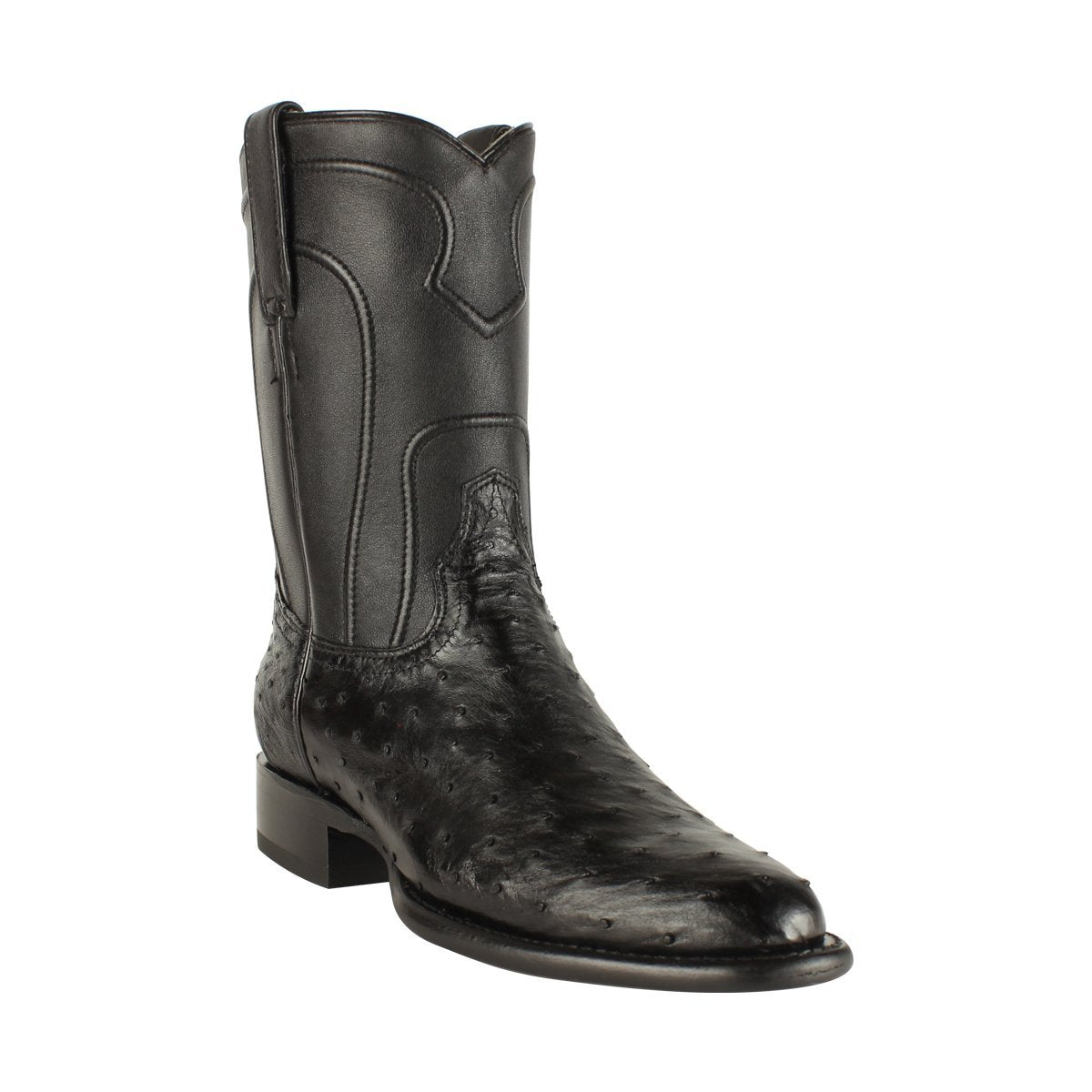 Western Genuine Ostrich Roper Boots Black Color - Los Altos Boots Side View