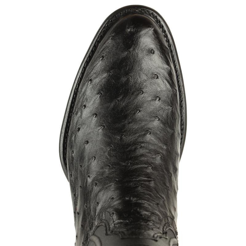 Western Genuine Ostrich Roper Boots Black Color - Los Altos Boots Toe View