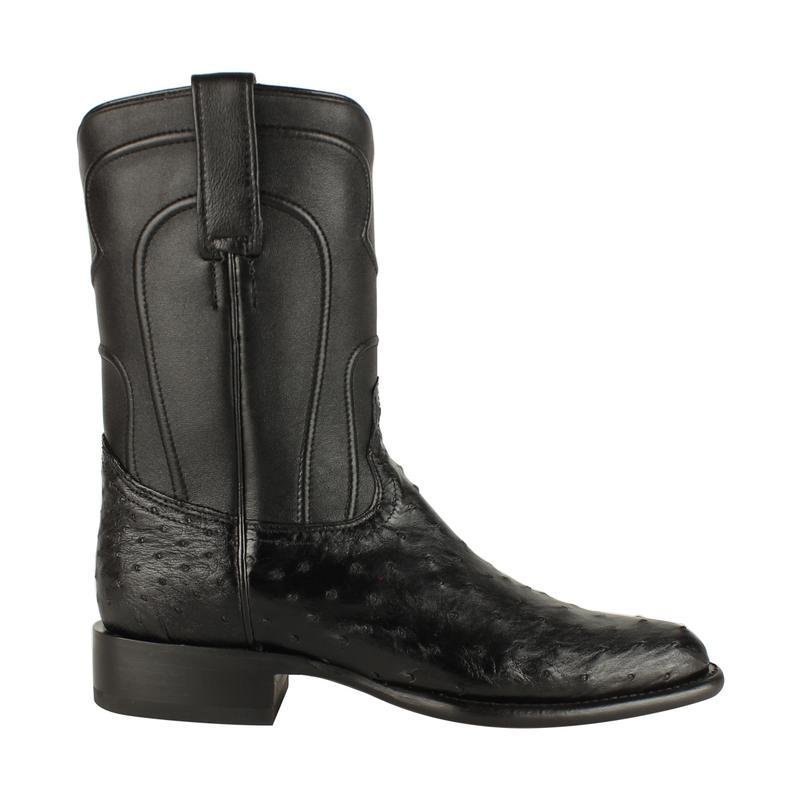 Western Genuine Ostrich Roper Boots Black Color - Los Altos Boots Right View