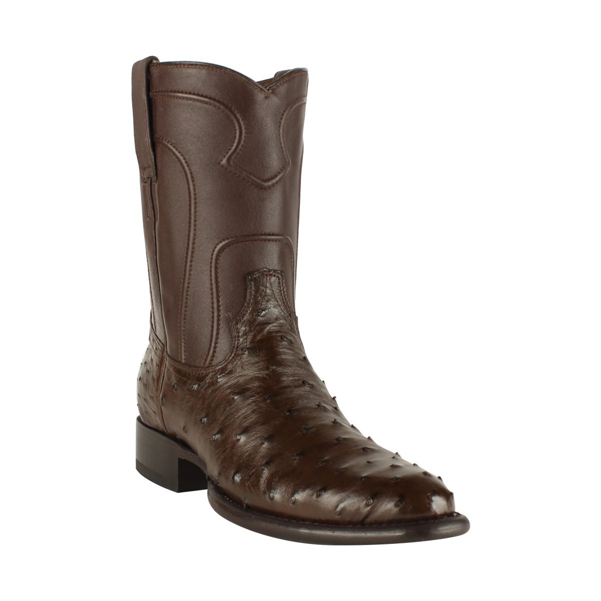 Western Genuine Ostrich Roper Boots Brown Color - Los Altos Boots Side View