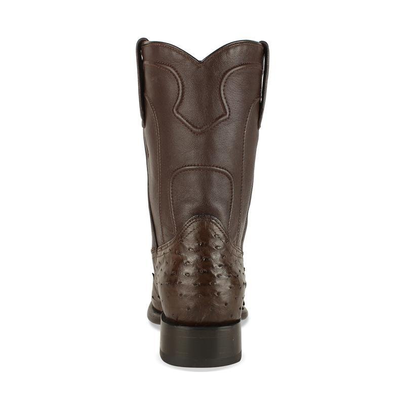 Western Genuine Ostrich Roper Boots Brown Color - Los Altos Boots Back View