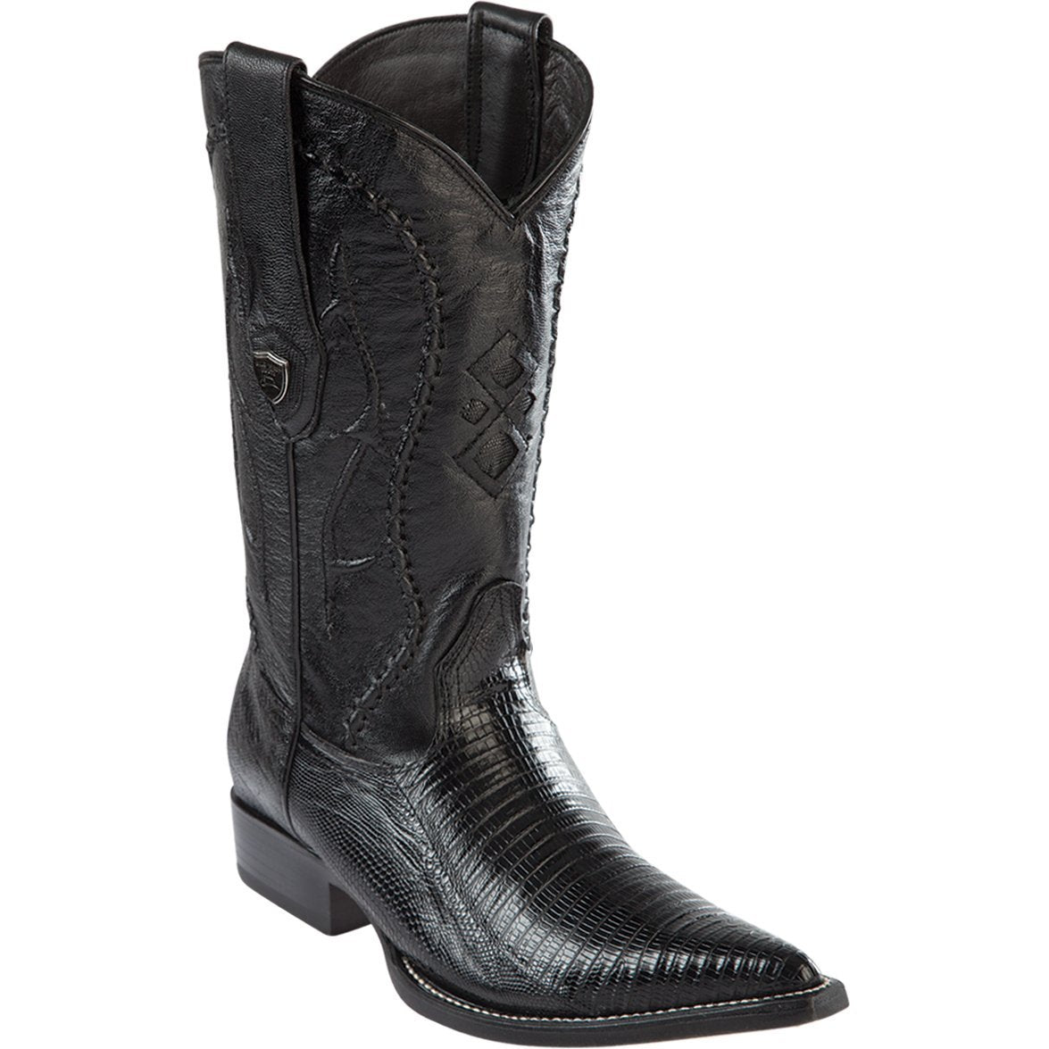 Western Genuine Teju Lizard 3X Toe Boots Black Color - Wild West Boots - Side View