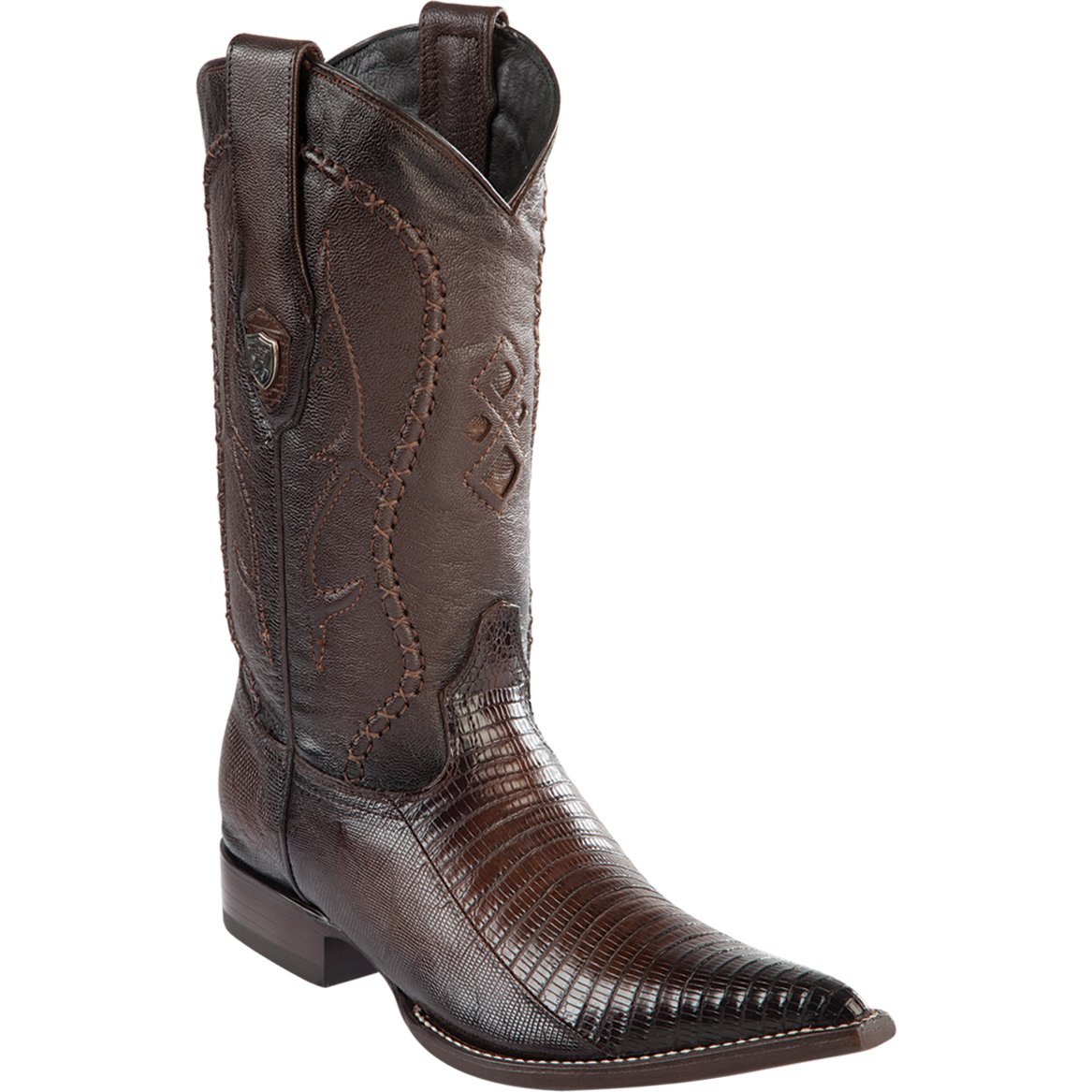 Western Genuine Teju Lizard 3X Toe Boots Faded Brown Color - Wild West Boots - Side View