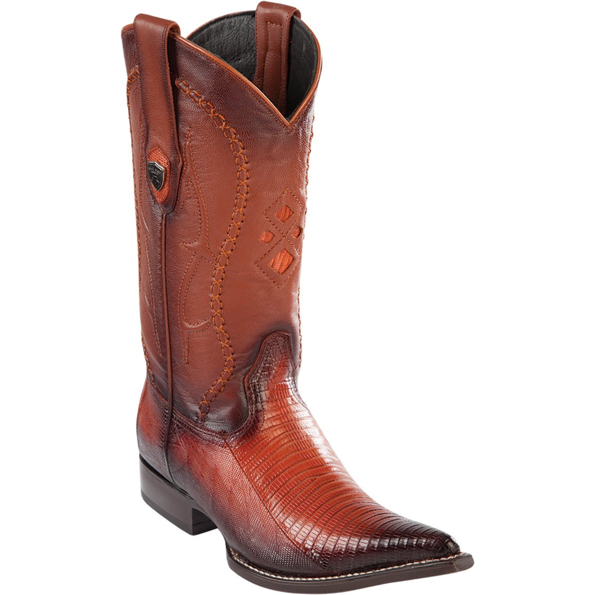 Western Genuine Teju Lizard 3X Toe Boots Faded Cognac Color - Wild West Boots - Side View