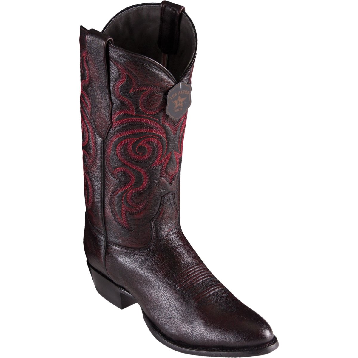 Western Genuine Goat Boots Round Toe Black Cherry Color - Los Altos Boots Side View
