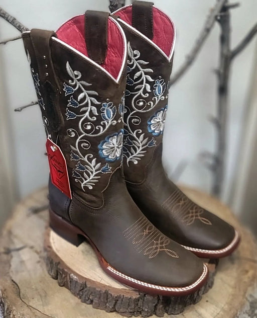 Botas Altas de Cuero con Flores para Mujer en Horma Rodeo Q322F6259 - Quincy Boots