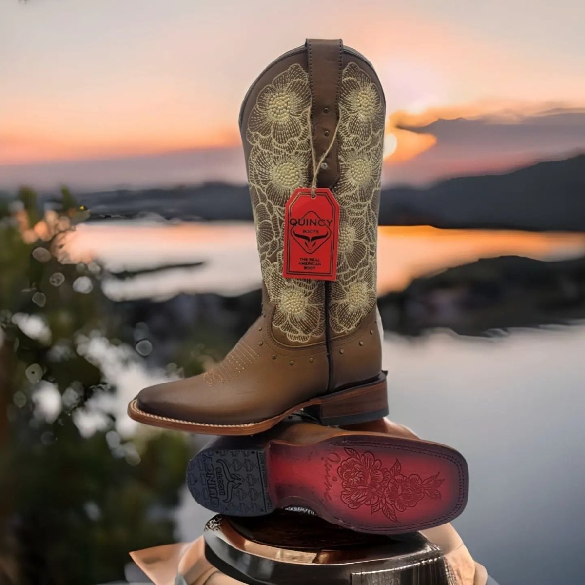 Botas Altas de Cuero con Flores para Mujer en Horma Rodeo Q322GB5259 - Quincy Boots