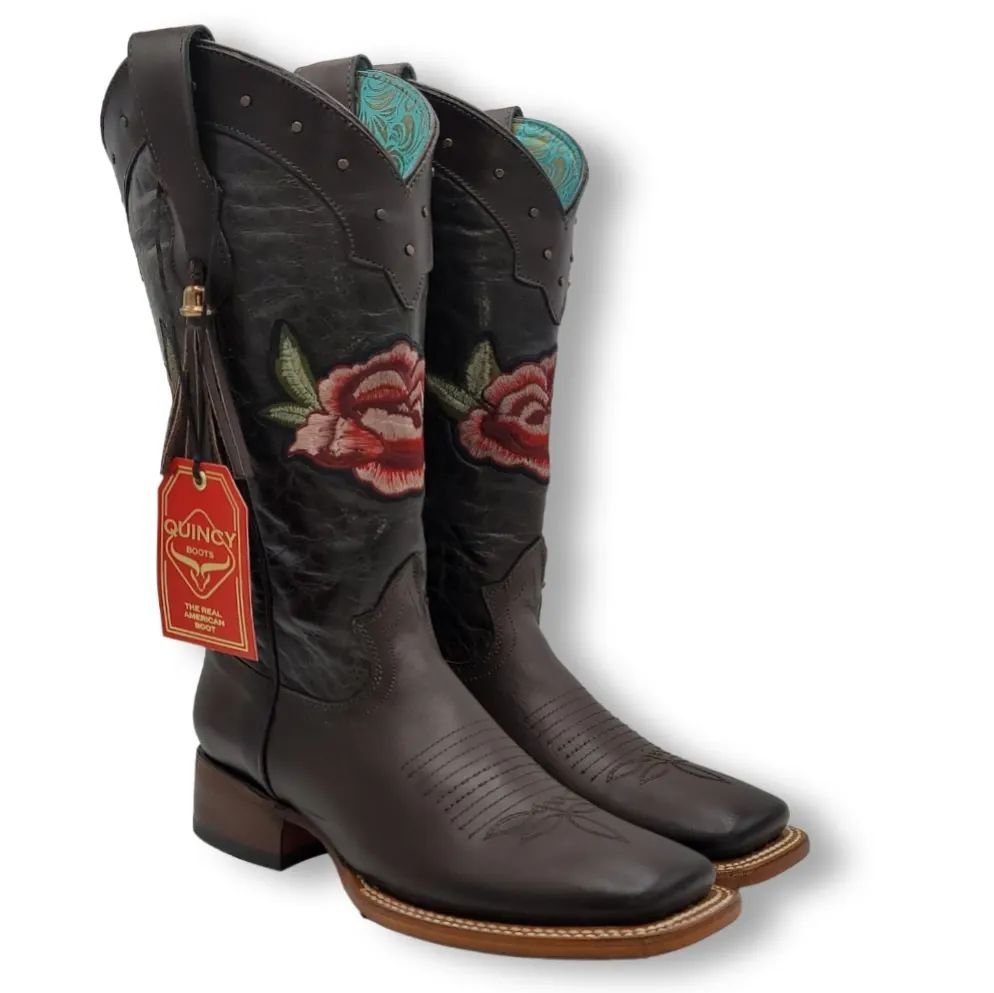 Botas Altas de Cuero con Flores para Mujer en Horma Rodeo Q322RT4207 - Quincy Boots