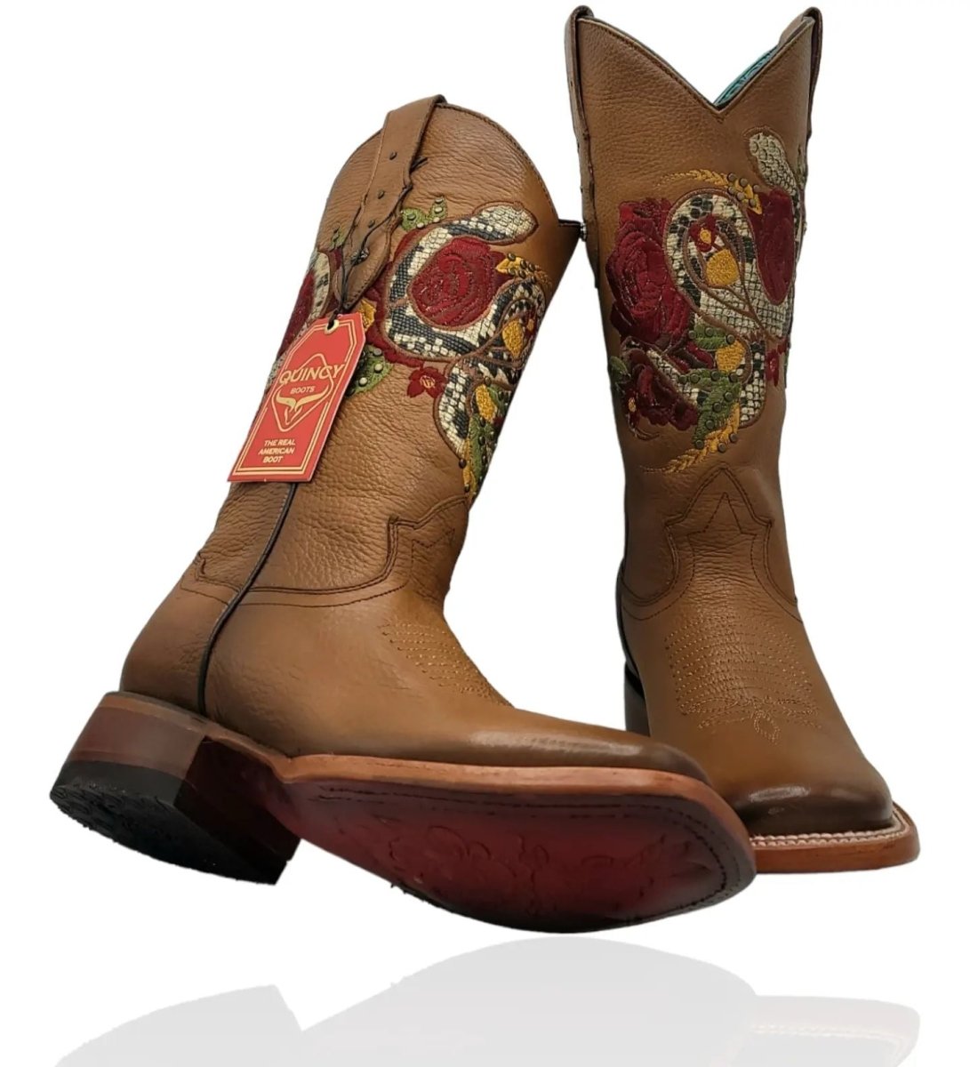 Botas Altas de Cuero con Flores para Mujer en Horma Rodeo Q322SF5251 - Quincy Boots