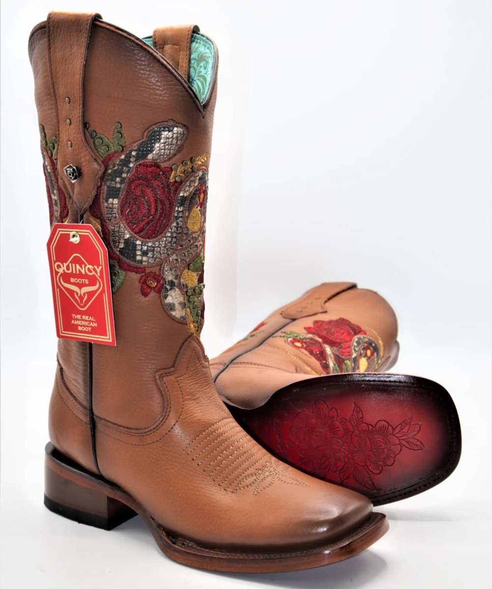 Botas Altas de Cuero con Flores para Mujer en Horma Rodeo Q322SF5251 - Quincy Boots