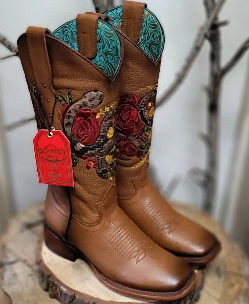 Botas Altas de Cuero con Flores para Mujer en Horma Rodeo Q322SF5251 - Quincy Boots