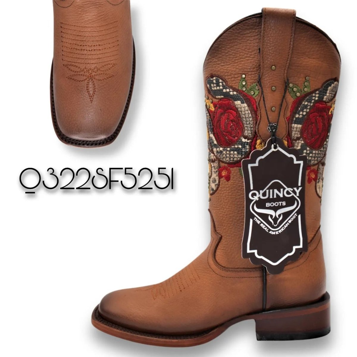 Botas Altas de Cuero con Flores para Mujer en Horma Rodeo Q322SF5251 - Quincy Boots