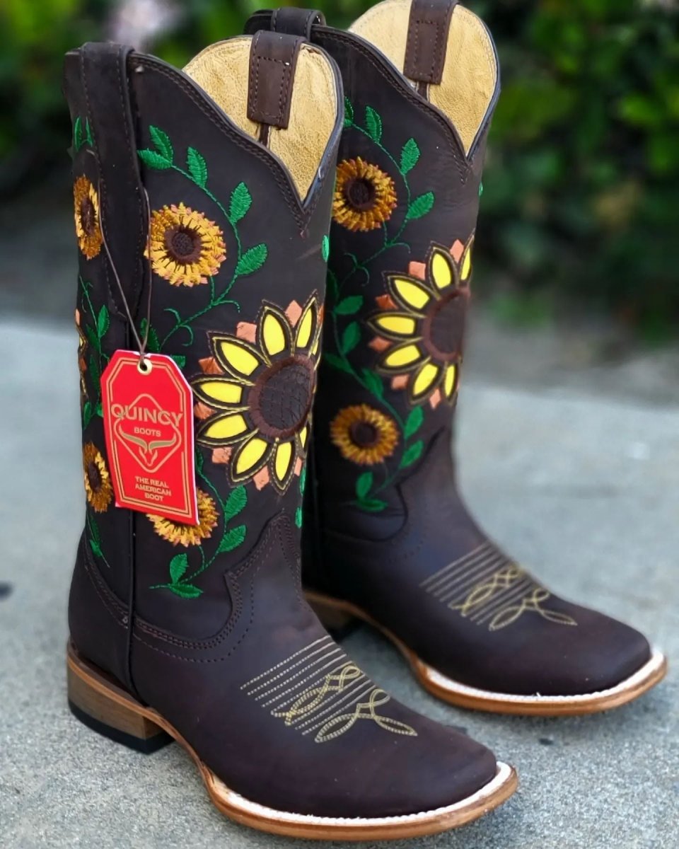 Botas Altas de Cuero con Girasoles para Mujer en Horma Rodeo Q322GL6294 - Quincy Boots