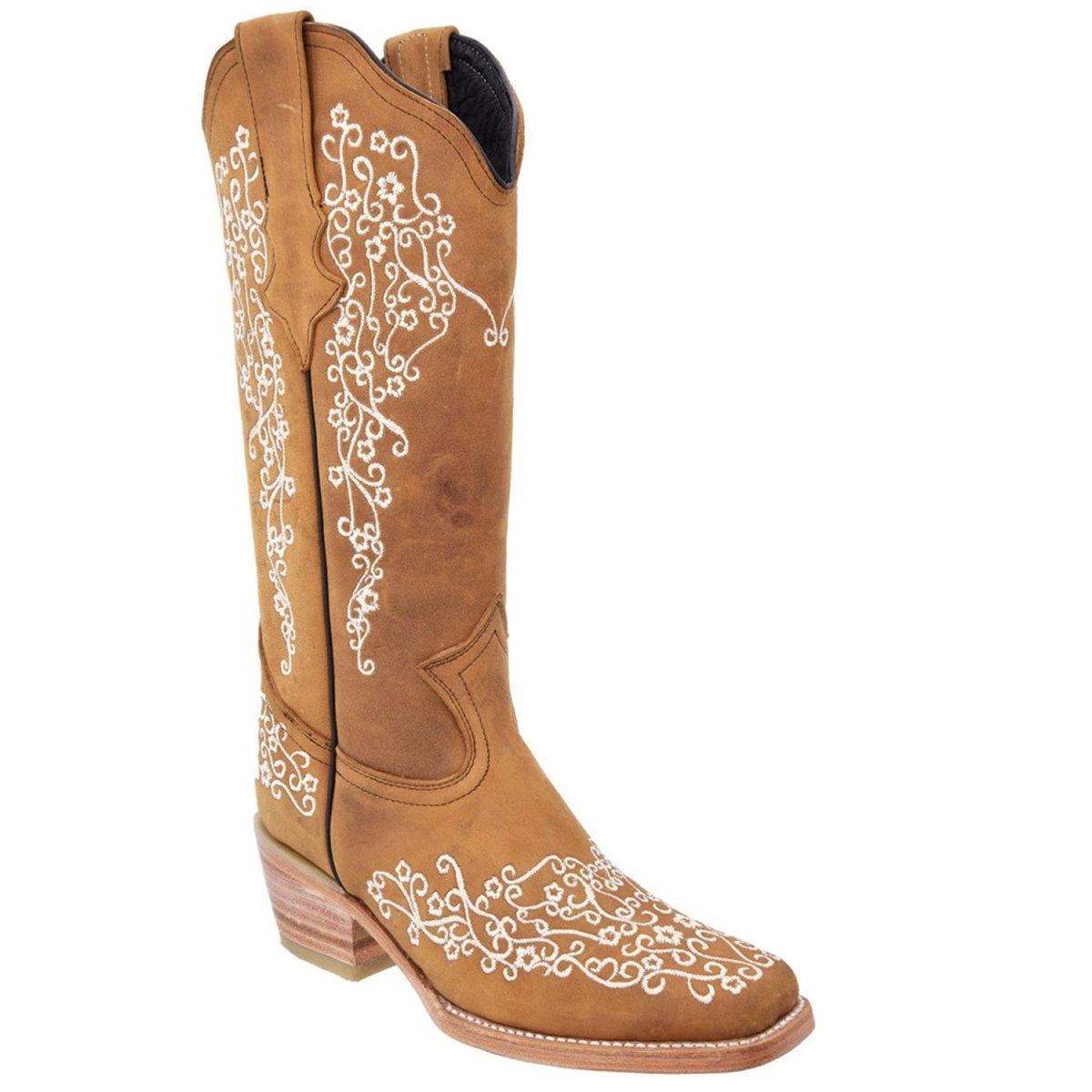 Botas Altas de Cuero Nobuck Horma Rodeo para Mujer Color Miel WD-484 - White Diamonds Boots