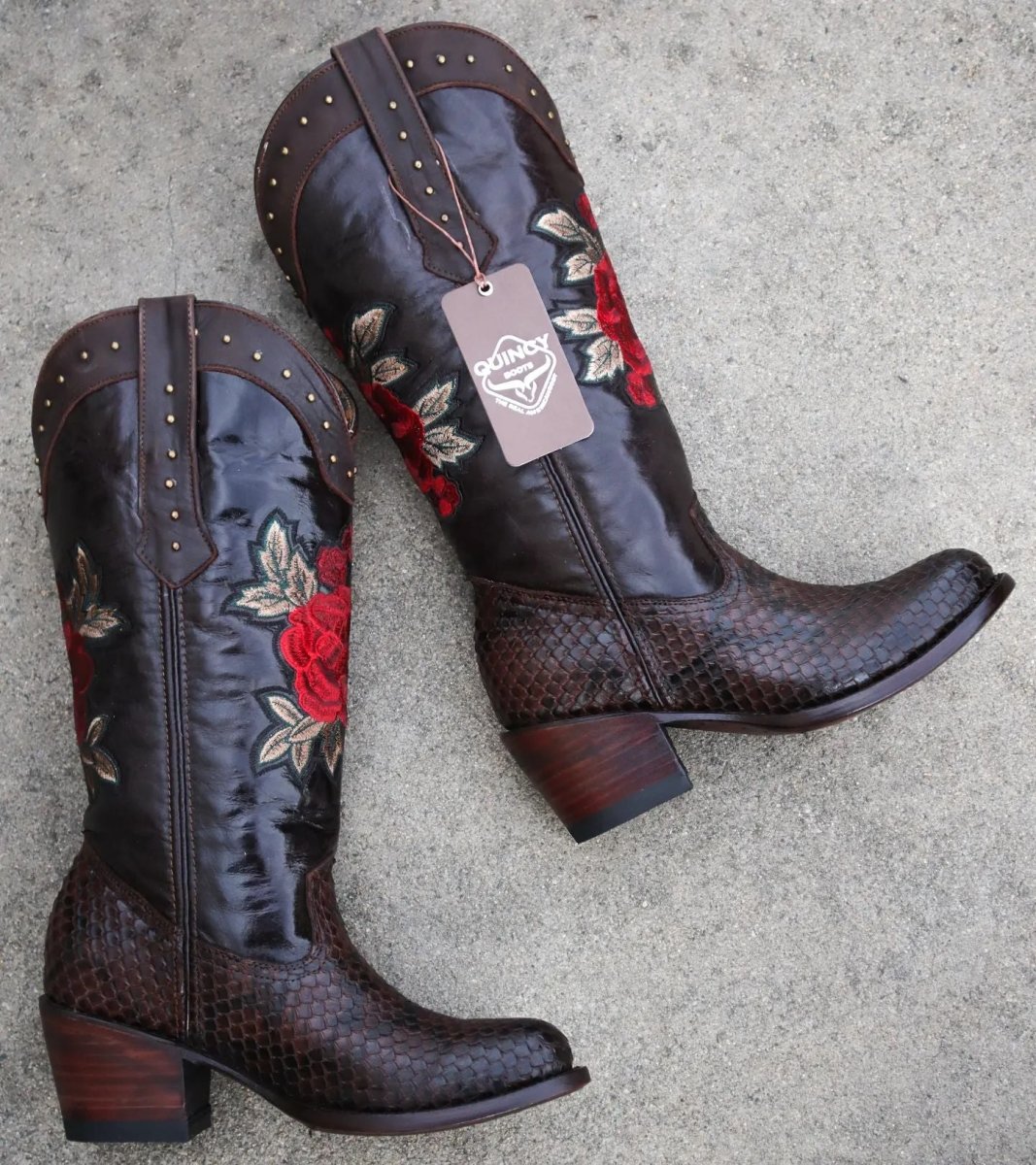 Botas Altas de Piton Grabado para Mujer en Punta Oval Q39RT5794 - Quincy Boots