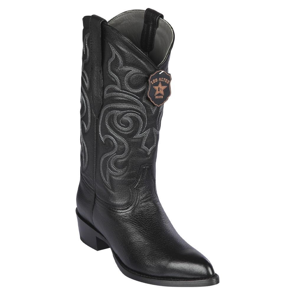 Western Genuine Elk Leather J Toe Boots Black Color - Los Altos Boots - Side View