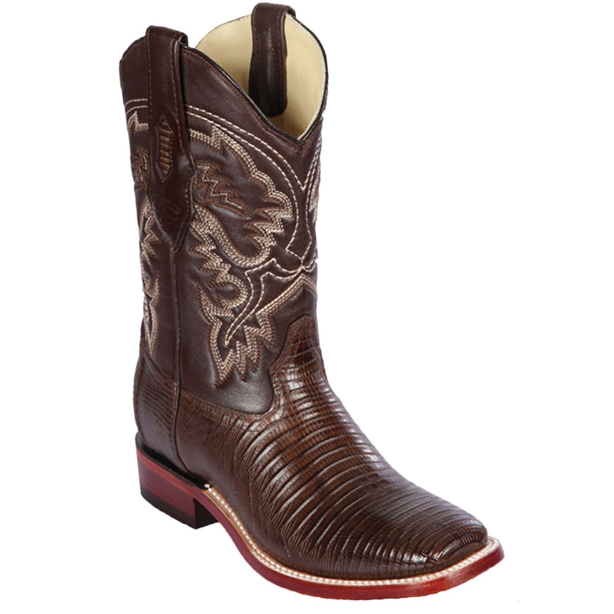Men's Western Genuine Lizard Rodeo Wide Square Toe Boots Brown Color - Los Altos Boots - Side view