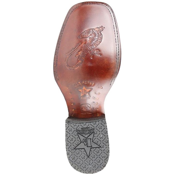 Men's Western Genuine Lizard Rodeo Wide Square Toe Boots Black Cherry Color - Los Altos Boots - Sole