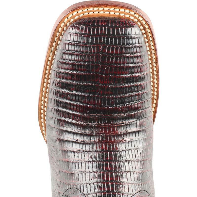 Men's Western Genuine Lizard Rodeo Wide Square Toe Boots Black Cherry Color - Los Altos Boots - Toe View