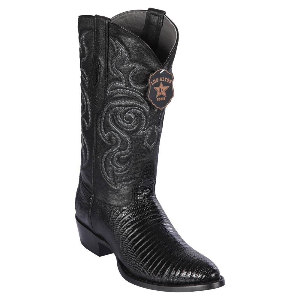 Western Genuine Teju Lizard Boots Round Toe Black Color - Los ALtos Boots Side View