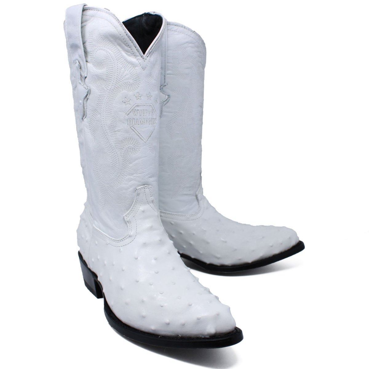 Botas de Avestruz Grabado Horma Puntal Color Blanco WD-227 - White Diamonds