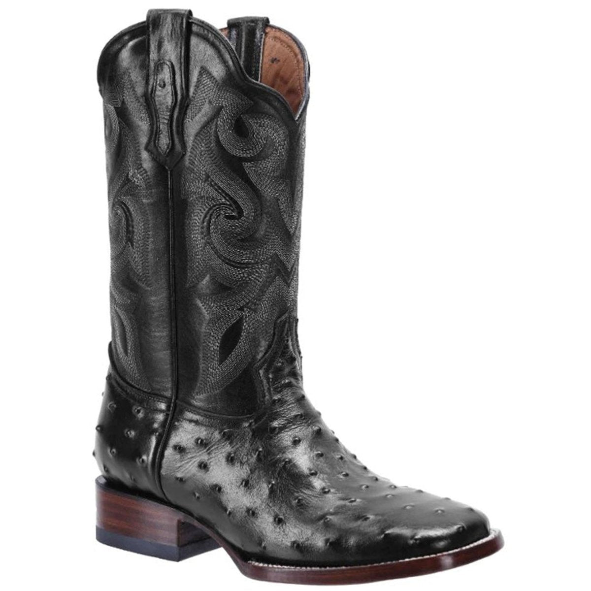 Botas de Avestruz Grabado Horma Rodeo Cuadrada Color Negro JB-BD701N - Joe Boots