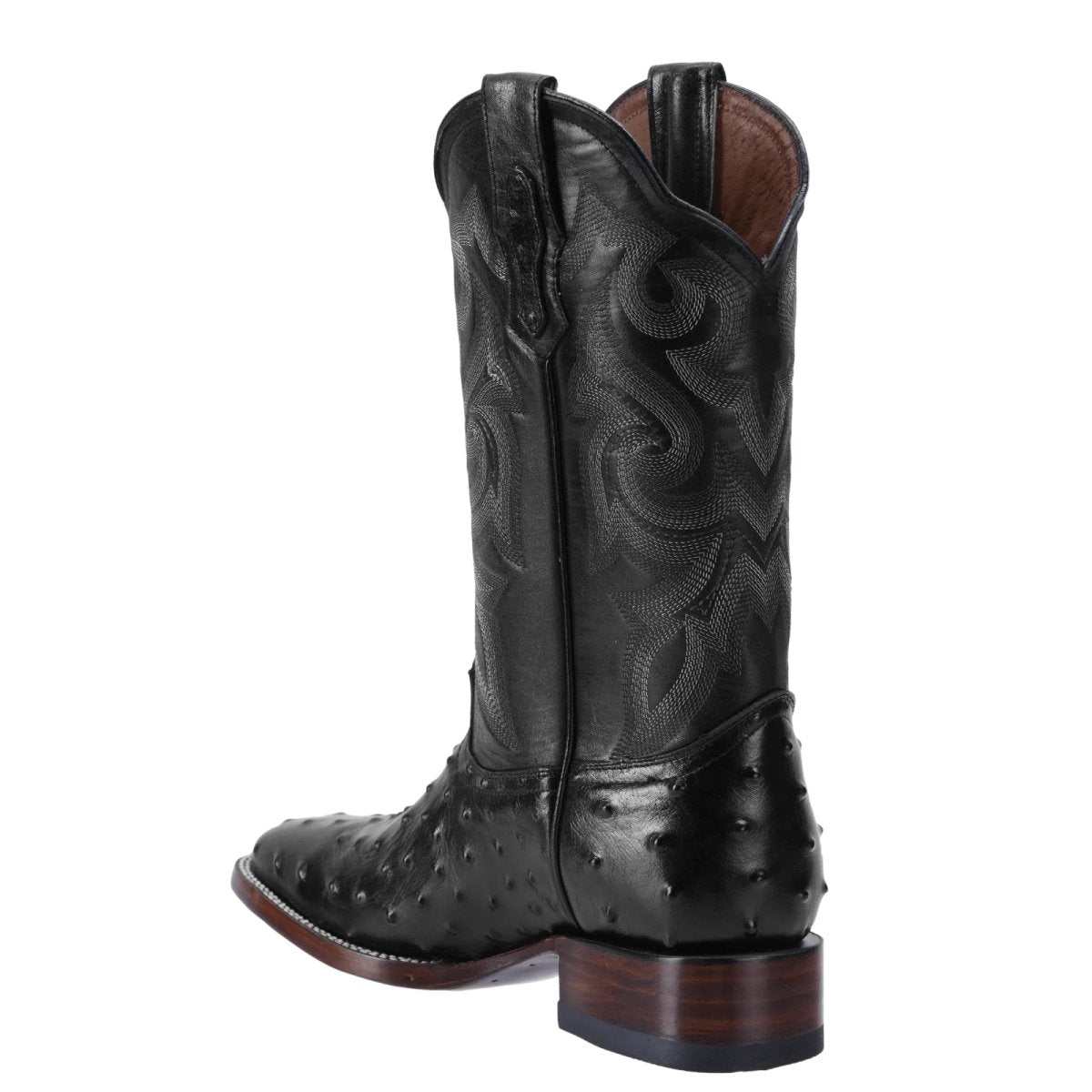 Botas de Avestruz Grabado Horma Rodeo Cuadrada Color Negro JB-BD701N - Joe Boots