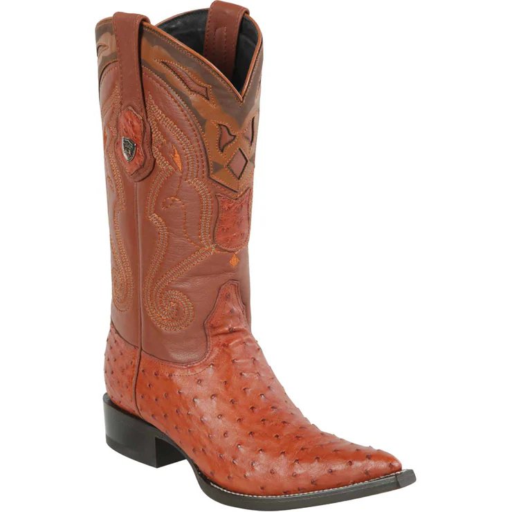 Western Original Ostrich Boots 3X Aladdin Toe Cognac Color - Wild West Boots