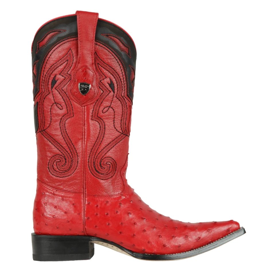 Western Original Ostrich Boots 3X Aladdin Toe red Color - Wild West Boots
