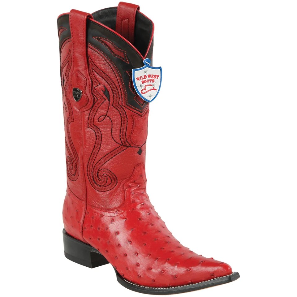 Western Original Ostrich Boots 3X Aladdin Toe red Color - Wild West Boots
