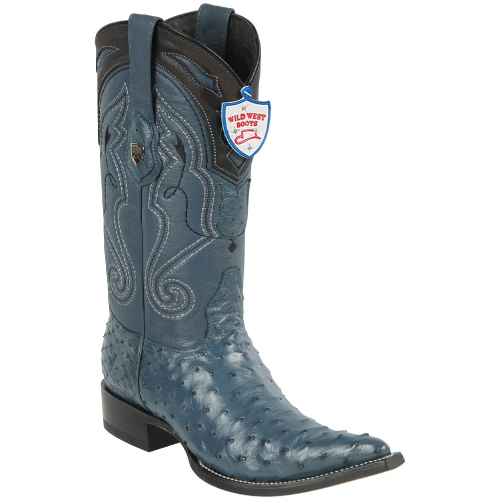 Western Original Ostrich Boots 3X Aladdin Toe Blue Jean Color - Wild West Boots