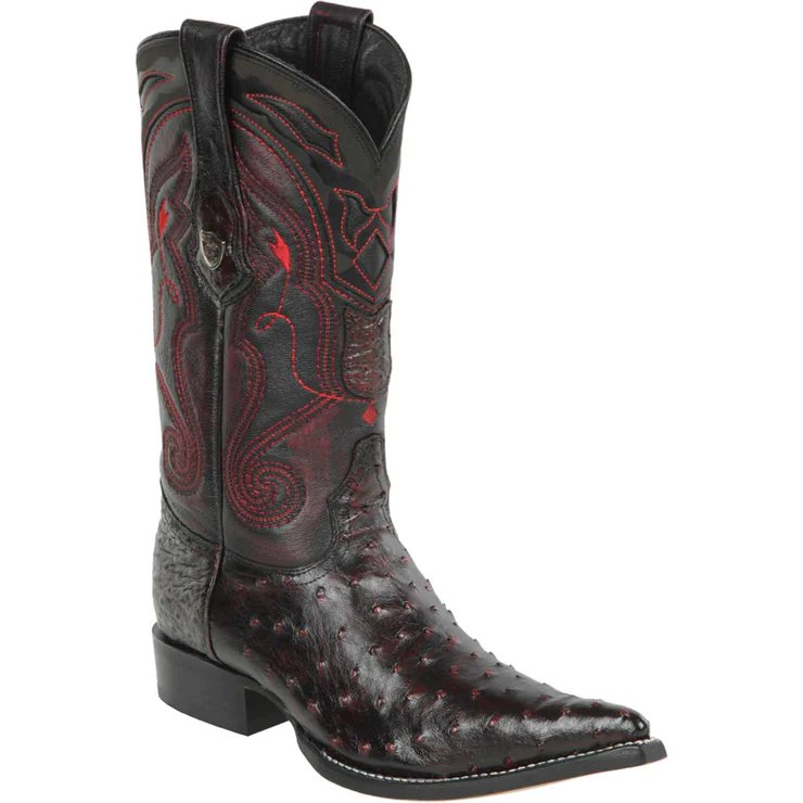 Western Original Ostrich Boots 3X Aladdin Toe Black Cherry Color - Wild West Boots