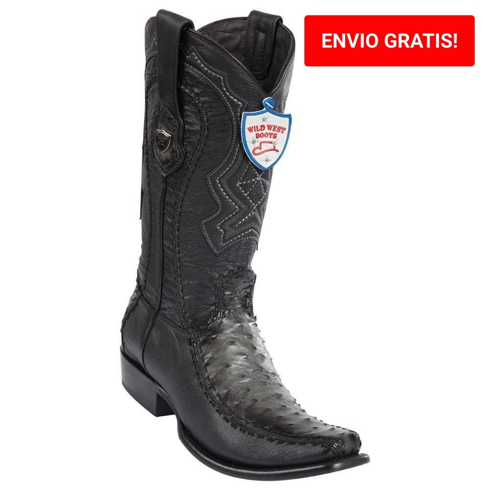 Western Genuine Ostrich and Deer Leather Square Dubai Toe Boots Faded Gray Color - Wild West Boots - Side View