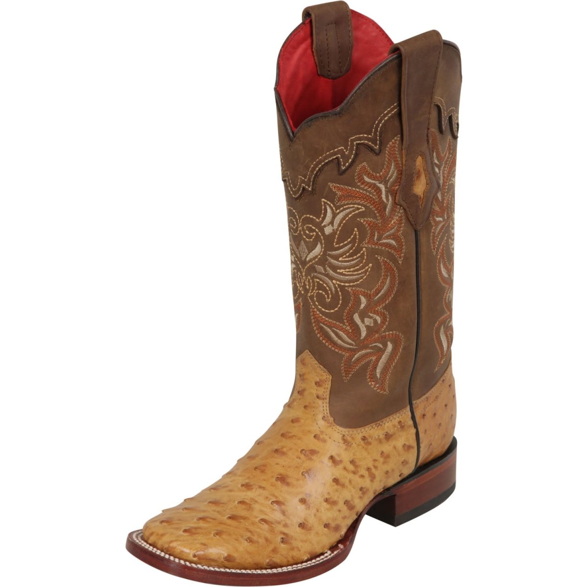 Western Women´s Genuine Ostrich Boots Square Toe Amber Color - Los Altos Boots side view