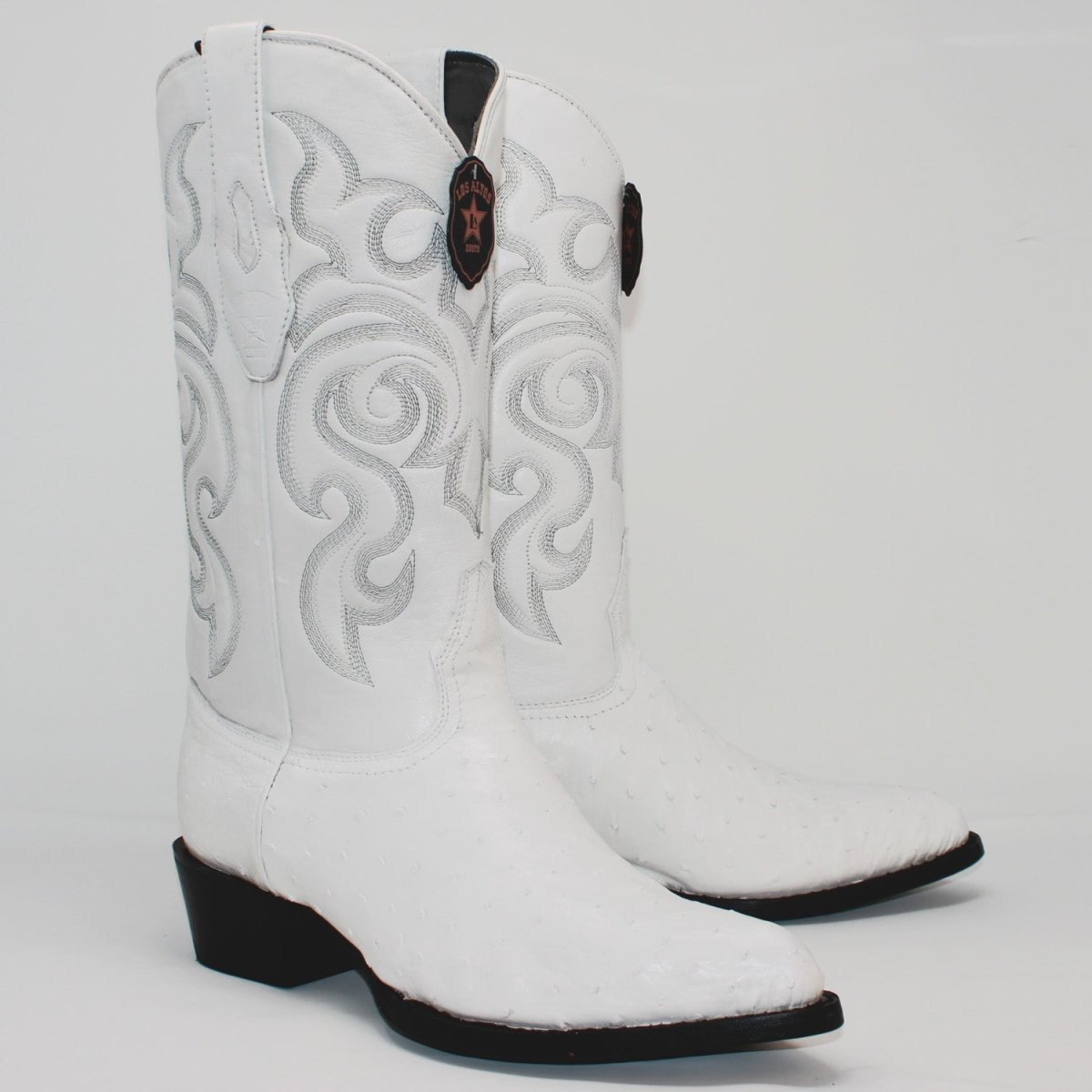Western Genuine Ostrich Boots J Toe White Color - Los Altos Boots pair view