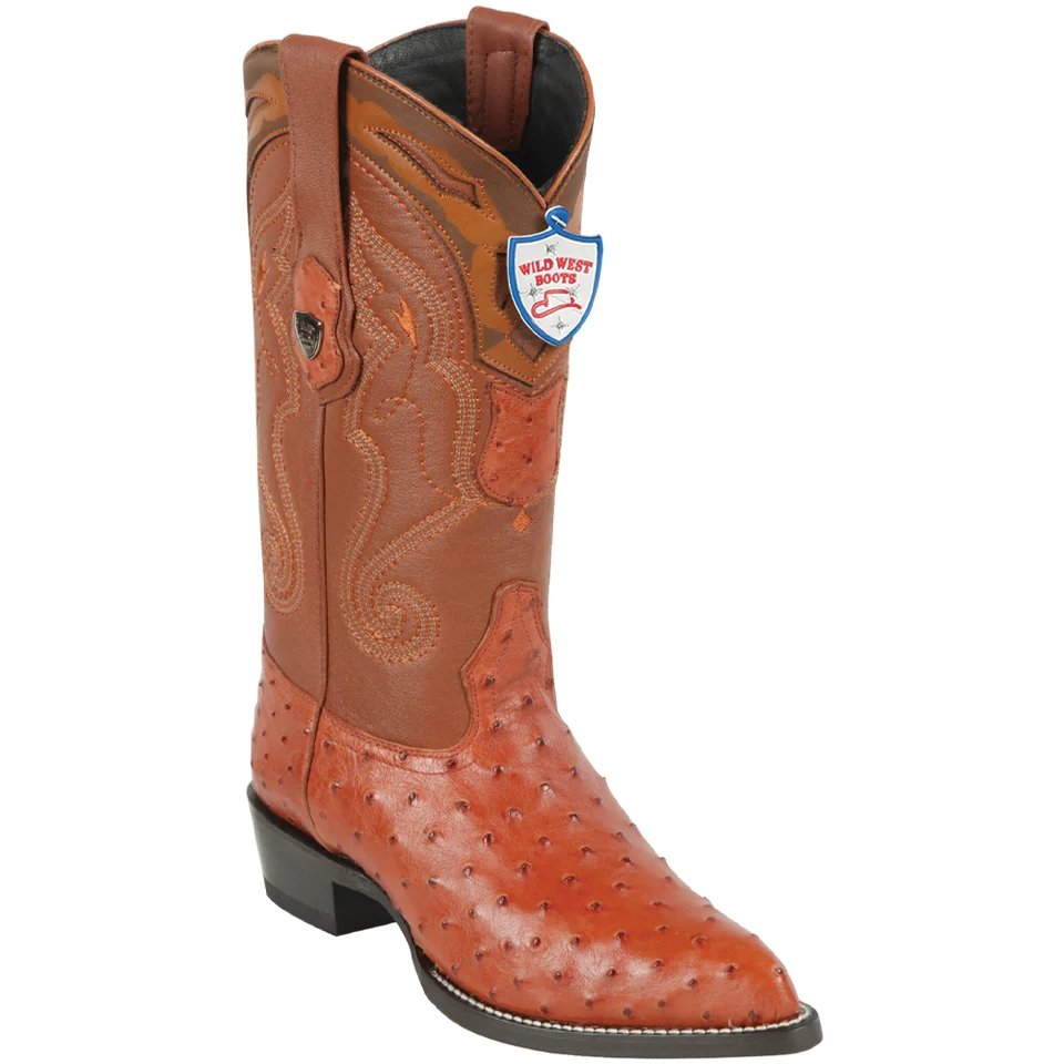 Western Original Ostrich Boots J-Toe Cognac Color - Wild West Boots