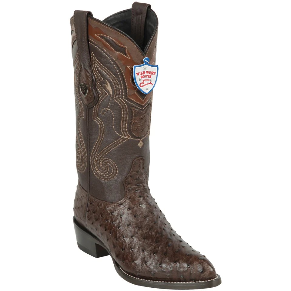 Western Original Ostrich Boots J-Toe Brown Color - Wild West Boots