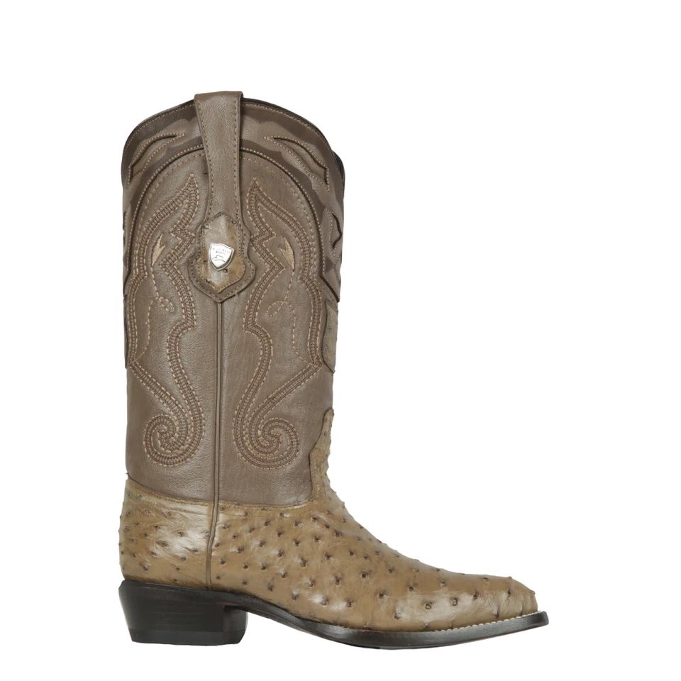 Western Original Ostrich Boots J-Toe Mink Brown Color - Wild West Boots